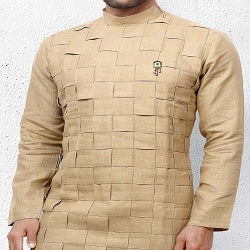Festive function beige colored solid kurta suit