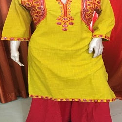 Mustard Yellow Embroidered Jacket Style Kurti…