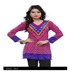 Pink American Crepe Bandhani Short Kurti