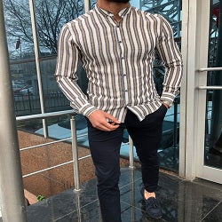 Yellow Slim Fit Striped Casual Shirt