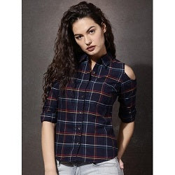 roadster-womens-checkered-navy-blue-casual-shirt